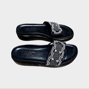 Donald J Pliner | Black & White Beaded Slip on Platform Sandals